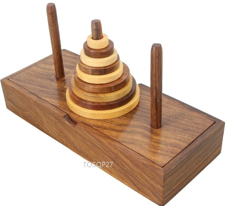 Tower of Hanoi 9 Ring Puzzle Game Wooden Best Unique Gift Brainteaser Toys - Image 2 of 4