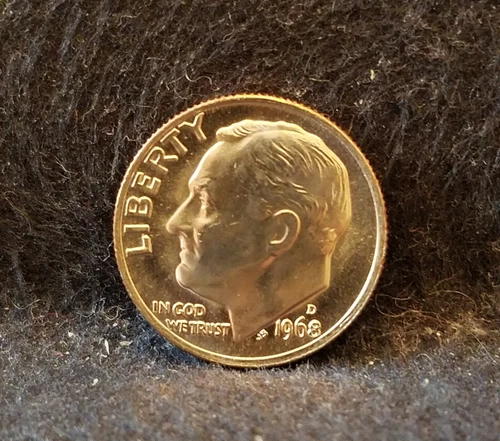 1968-D United States 10 cents - Roosevelt dime, nice UNC, KM-195a (US3)