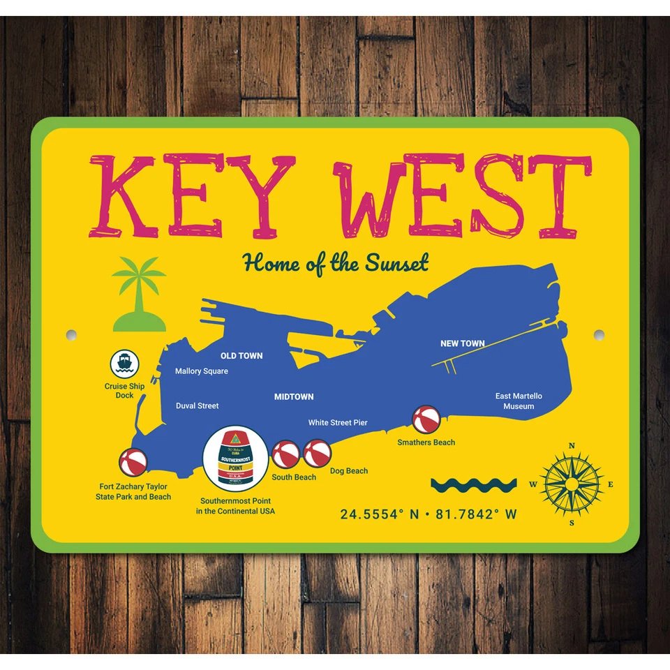 Letrero metálico mapa de playa de Key West Foto 2 de 4