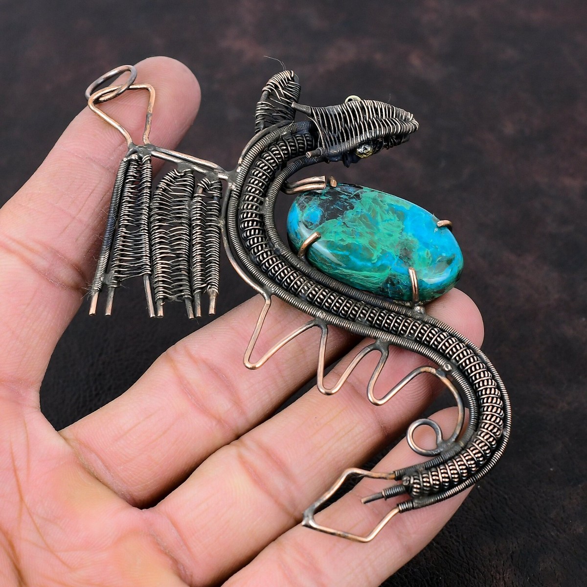 Chrysocolla Jewelry Copper Valentine Gift Wire Wrapped Dragon
