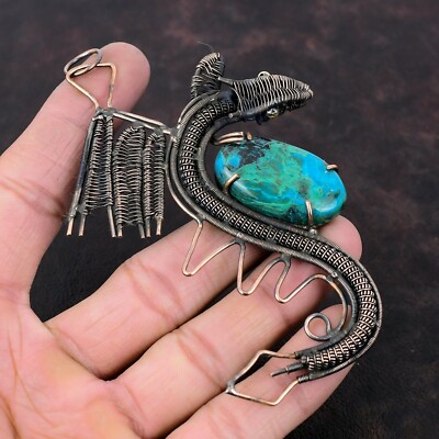 Chrysocolla Jewelry Copper Valentine Gift Wire Wrapped Dragon