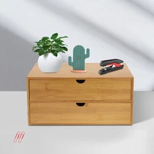 Bamboo Desk Organizer Desktop Storage Box With 2/3/4 Drawers Home Office New