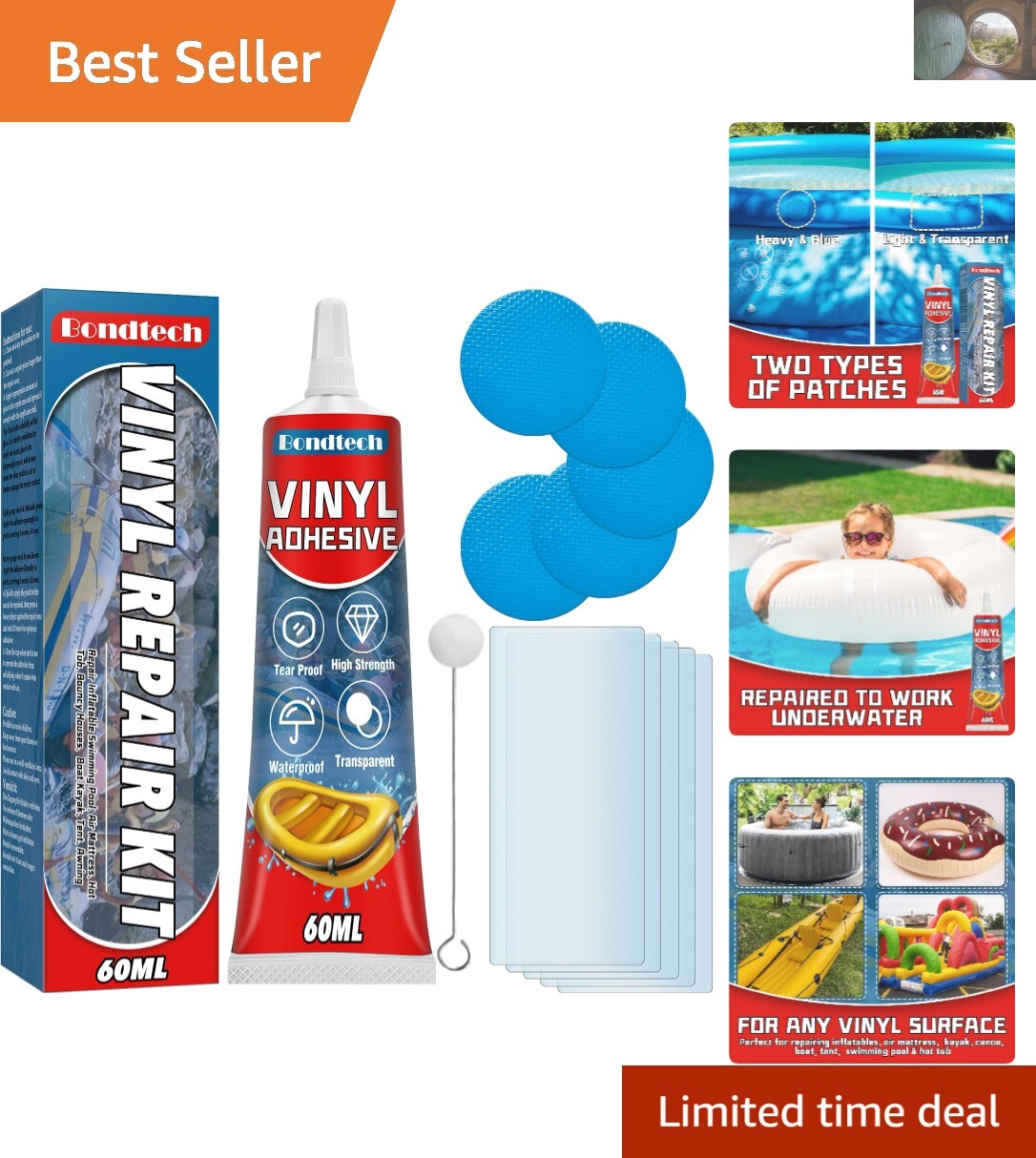 Heavy-Duty Clear Pool Liner Patch Kit for Inflatables and More