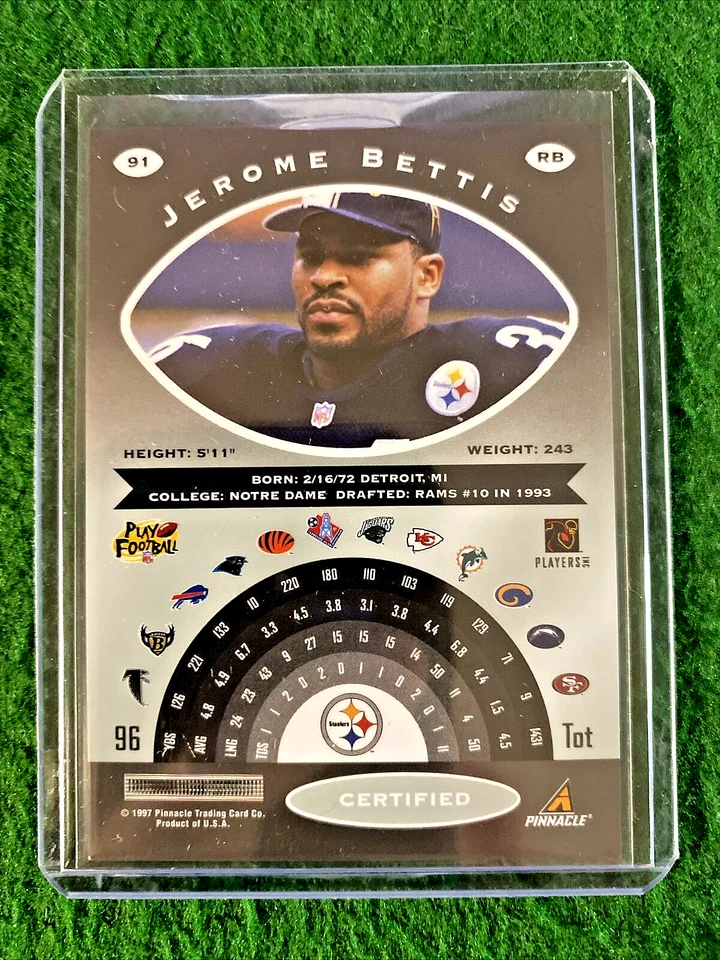 🏈 1997 Pinnacle Certified #91 SP Jerome Bettis Pittsburgh Steelers NFL 🏈 - Image 3 of 3