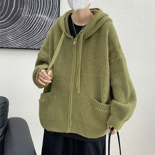 Men Chunky Knit Coat Sweater Hooded Top Cardigan Hoodie Outerwear Casual Student - Picture 9 of 18