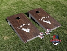 Mountains Nature Dark Wood Cornhole Board Vinyl Wrap Skins Laminated Sticker Set