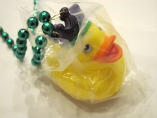 NEW 3.5" HIGH RUBBER DUCK WITH PURPLE CROWN ON A GREEN MARDI GRAS BEAD