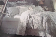 D. Porthault VALMONT Blue Ruffle Lace Twin Bed Skirt