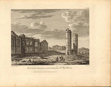 battle abbey in sussex . 1780  engraving ! scarce view !