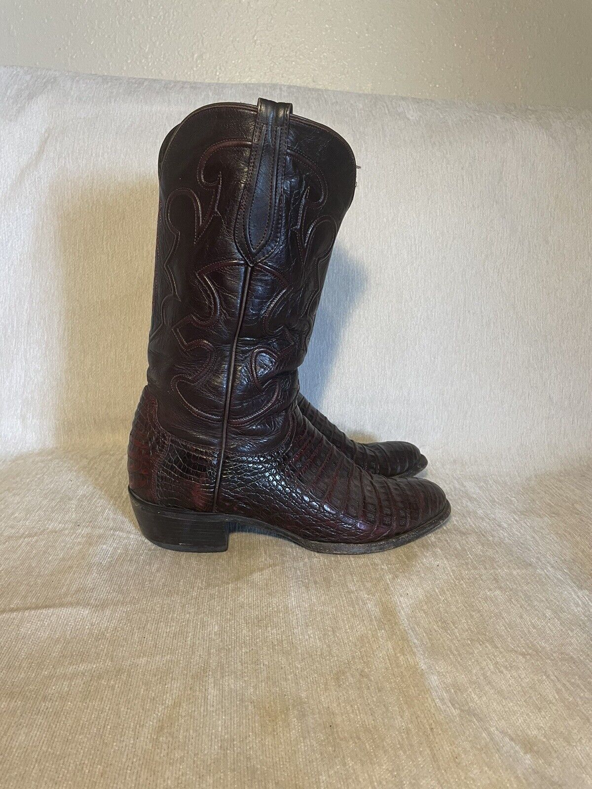 Lucchese Black Cherry Crocodile Caiman Cowboy Boo… - image 1