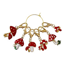 Set of 6 Mushroom Charms Knitting Stitch Markers Zipper Pulls Lobster Clasps