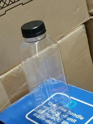 (40) 16 oz. Clear Food Grade Plastic Juice Bottles with Black Caps