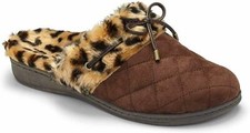 Vionic Slippers Orthotic Pleasant Quilted Brown Leopard w/ Bow Detail NEW 75