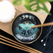 Forest Luna Moth Design Ceramic Boxed  Incense Stick Holder Ash Catcher Plate