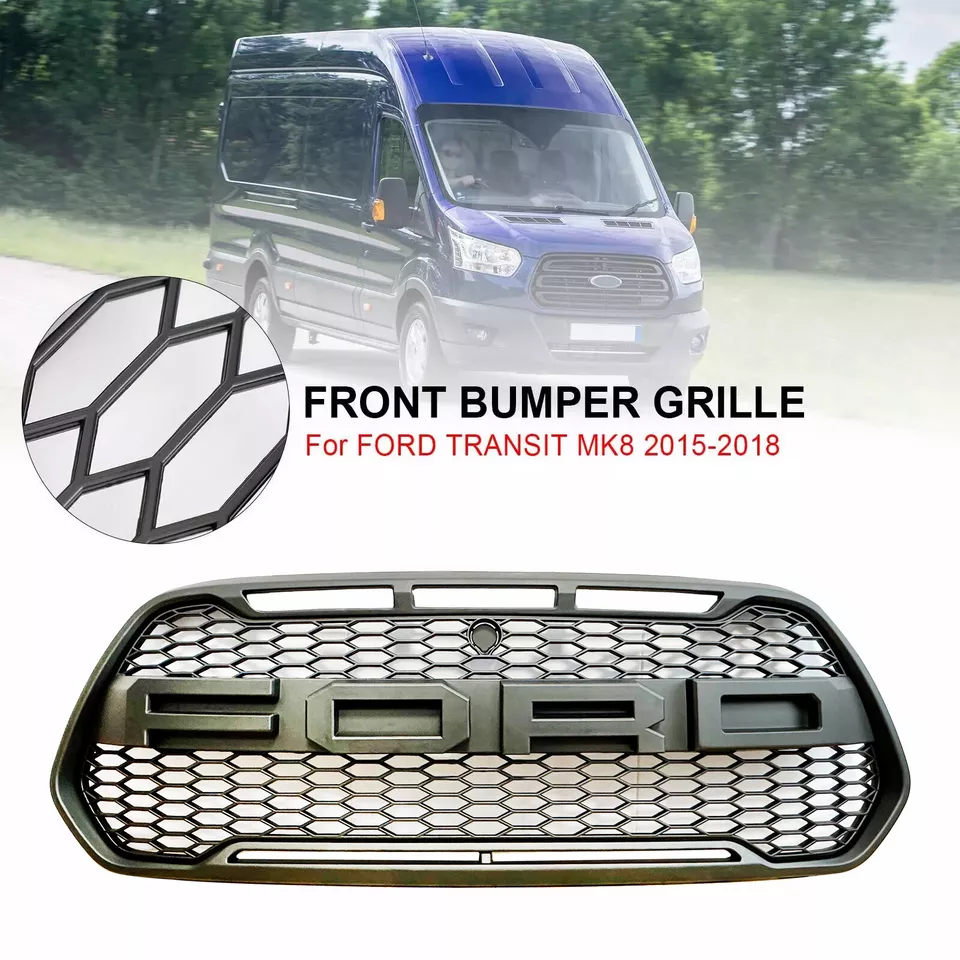 Matt Black Front Bumper Grille Grill Fit Ford Transit MK8 2015-2018 Raptor Style - Image 3 of 4