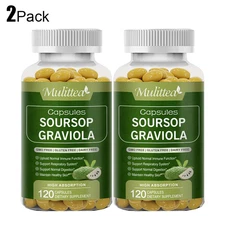 2Pack Organic Graviola Soursop Leaf Extract Capsules 1000MG Annona Muricata