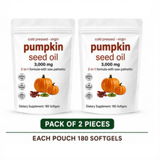Pumpkin Seed Oil with Saw Palmetto 3000mg 180 Softgels Cold Pressed pack 2 piece