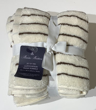 NWT 2PK New Brooks Brothers 100 Cotton Hand Towel Striped Beige/Brown 16X28in