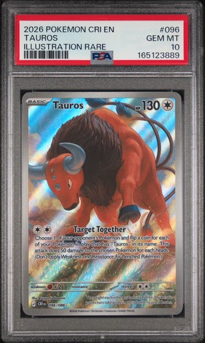 2026 POKEMON CRI EN-CHAOS RISING ILLUSTRATION RARE #096 TAUROS PSA 10