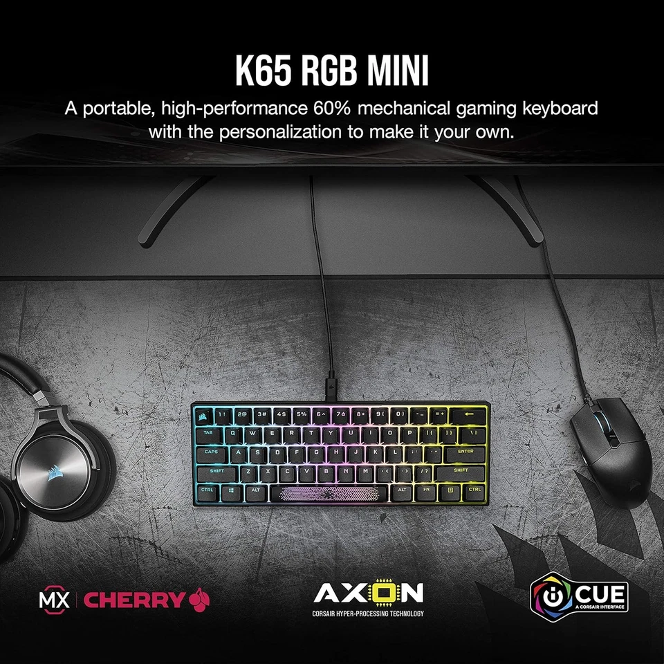 Corsair K65 RGB MINI 60% Mechanical Wired Gaming Keyboard - CHERRY 60%, Black - Image 2 of 4