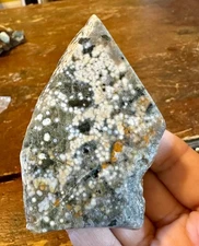 Orbicular ocean jasper freeform carving green white Free shipping