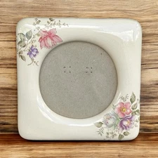VTG Picture Frame Small Square Round Opening Ceramic Floral Victorian Style 80s