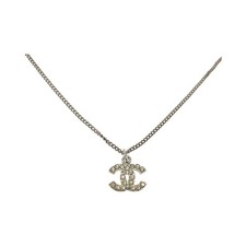 Chanel Coco Mark Rhinestone Necklace Women Silver One Size
