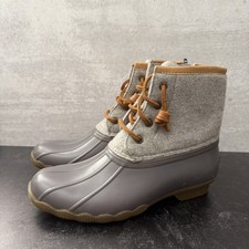 Sperry Duck Boots Grey Youth 3M Girls Saltwater Waterproof Snow Boots Mid Top
