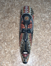 Indonesian Hand Carved Tribal Mask 19.5 Wooden Aboriginal Dot Art