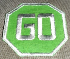 VINTAGE 70s GREEN GO OCTAGON SIGN FABRIC APPLIQUE PATCH UNUSED ORIG OWNER