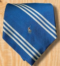 Preppy Vintage Polo Ralph Lauren Repp Striped Blue White Made in USA Neck Tie