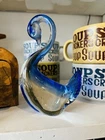 VINTAGE MURANO ITALIAN ART GLASS VENEZIA COBALT & Clear Glass SWAN FIGURINE