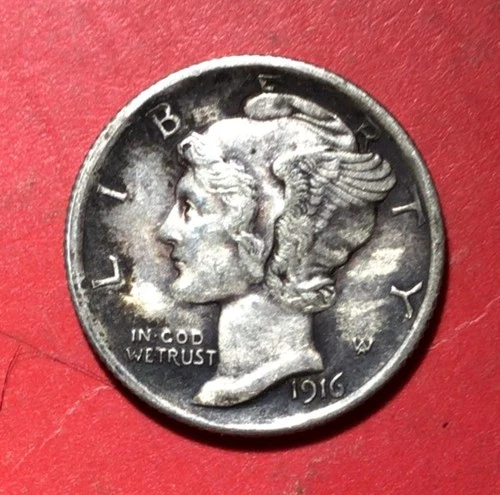 1916 US Mercury SILVER Dime "Philadelphia" Mint! XF! w/FSB! 1st Year Issue