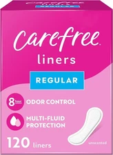 Carefree Panty Liners for Women, Regular, Unwrapped, Unscented, 120ct