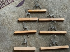 Lot 7 Vintage WOODEN Pants/ Skirt CLAMP HANGERS Excellent
