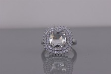 Sterling Silver Cushion Cut Faceted Cubic Zirconia Halo Band Ring 925 Sz: 8