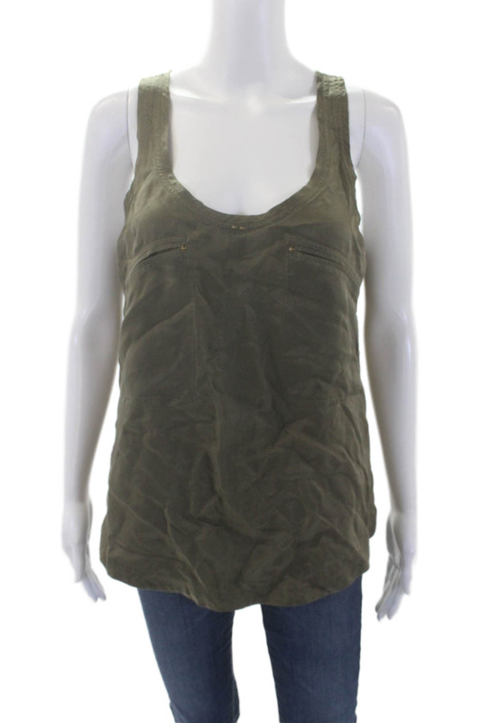 Diane Von Furstenberg Womens Textured Sleeveless Lined Tank Blouse Green Size 10