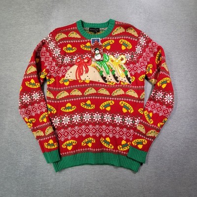 Blizzard Bay Christmas Sweater Mens Medium Multicolor Tacos Sombrero Ugly NWT