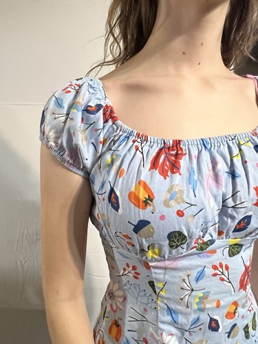 Pinup Couture Peasant Top Dapper Day Ice Blue First Frost Fall Size Small - Picture 6 of 12