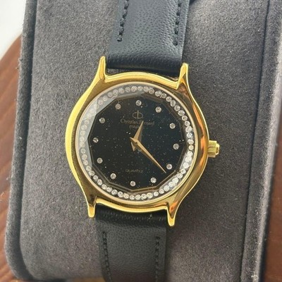 Christian Bernard Quartz Watch Black Ladies Stone Decor Vintage