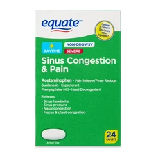 Equate Severe Sinus Congestion & Pain Relief Caplets, 325mg, 24 Ct