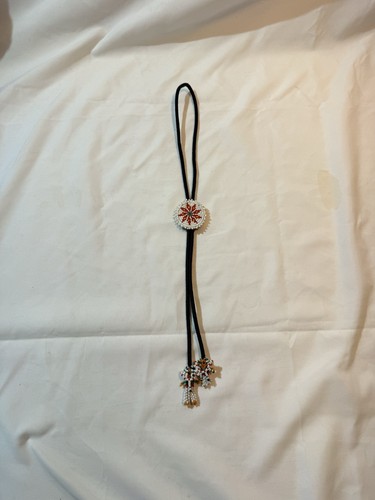Vintage Native American Hand Beaded Bolo Tie w/ Beaded Tassels