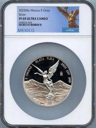 2025 Mo Mexico 5 Onza Libertad Silver NGC PF69UC Low Mintage 400
