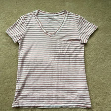 Universal Thread Beige Striped Monterey V-neck T-Shirt - XS - EUC - 100% Cotton