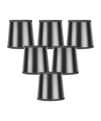 Set of 6 Black Parchment Gold-Lined Drum Chandelier Clip-On Lampshade 4x5x5