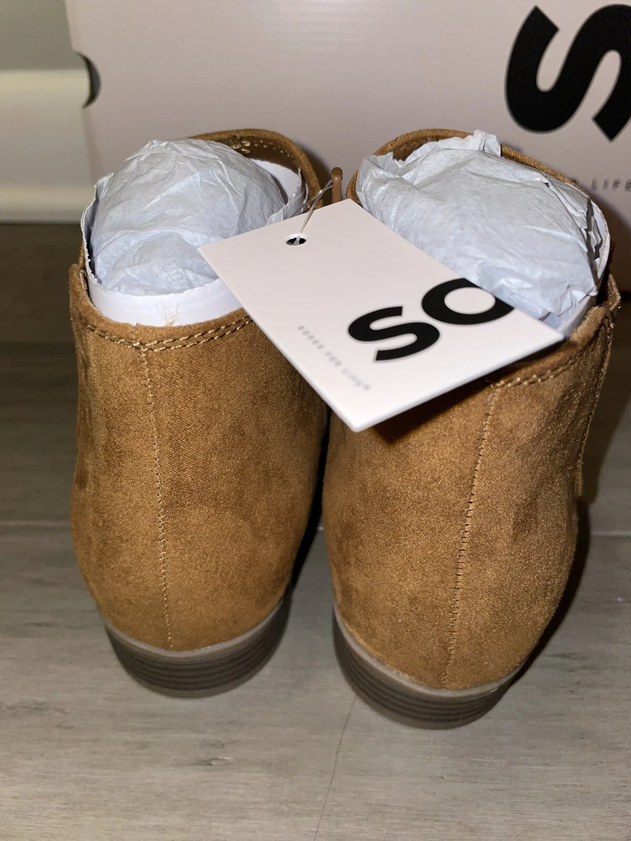 NEW SO Girls Youth Size 5 Cashew Ankle Booties Boots Suede Cognac