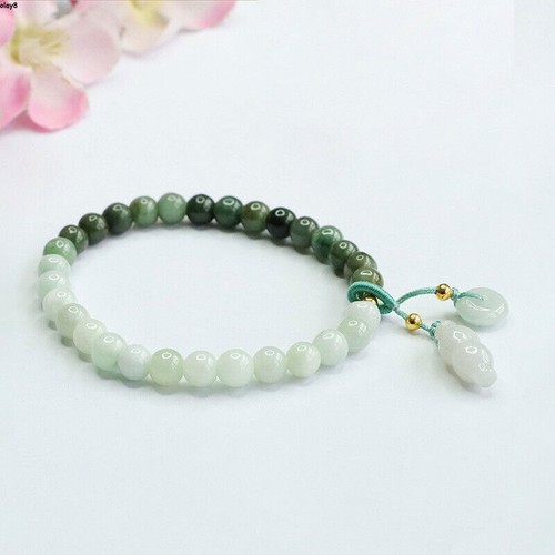 Real Grade A Natural Green Jade Jadeite Women Peace Beads Bracelet - Picture 4 of 9