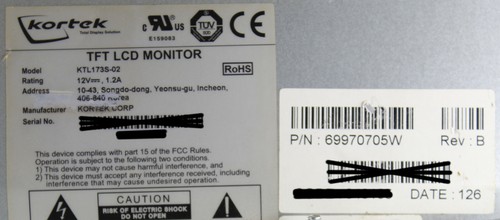 Kortek TFT LCD Monitor KTL173S-02 69970705W (Front Glass is Broken) - Picture 5 of 9