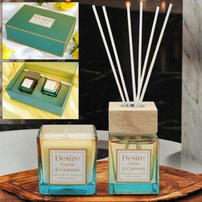 Duftkerze & Schilf Diffuser Raumduft Weihnachten Geschenkset Kakao & Kaschmir