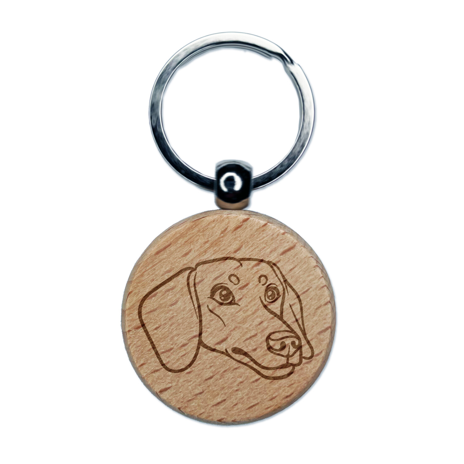 Dachshund Dog Head Engraved Wood Round Keychain Tag Charm